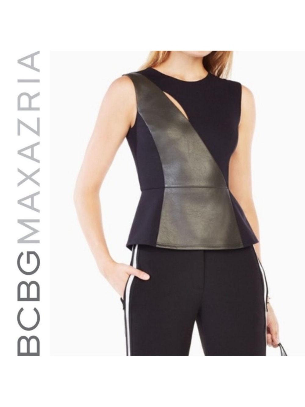NWT BCBGMAXAZRIA Brita Faux Leather Cutout Top S